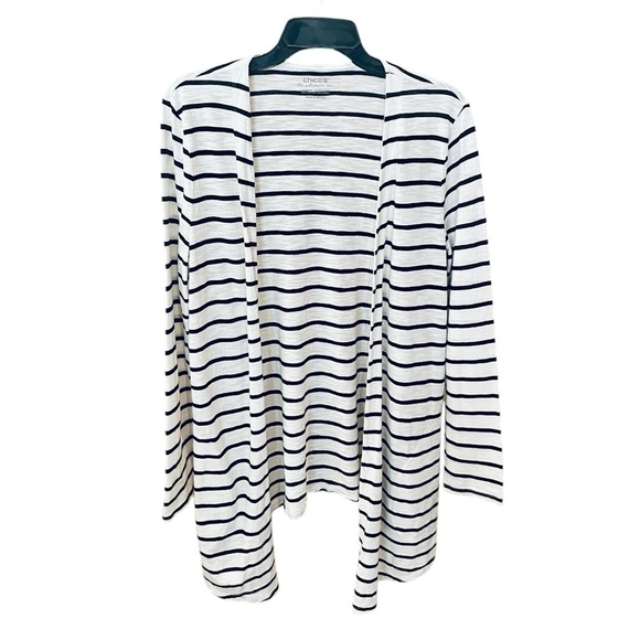 Chico’s The Ultimate Tee open front cardigan sweater w/ pockets SZ M white black - Picture 1 of 7
